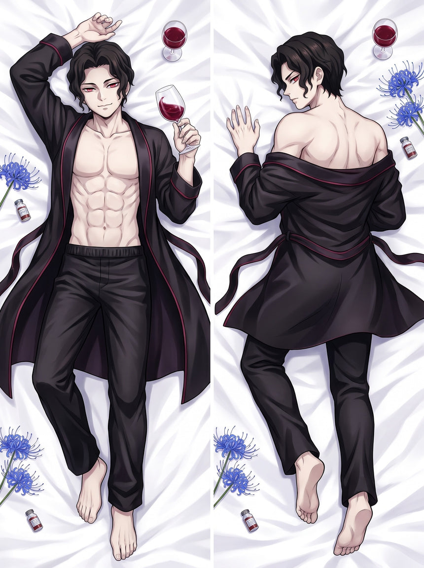 Muzan Zwarte Satijnen Ochtendjas Avond Dakimakura
